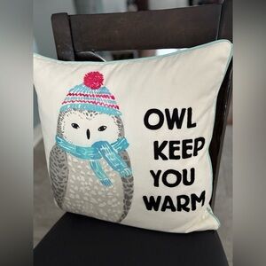 Owl Themed Decorative Pillow Feather Insert 18x18 in Winter Cozy Indigo Decor